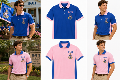 2 Tone Delicate Pink & Blue Beta Theta Pi Embroidered Polo Shirt – Personalized Fraternity Polo - product image 2
