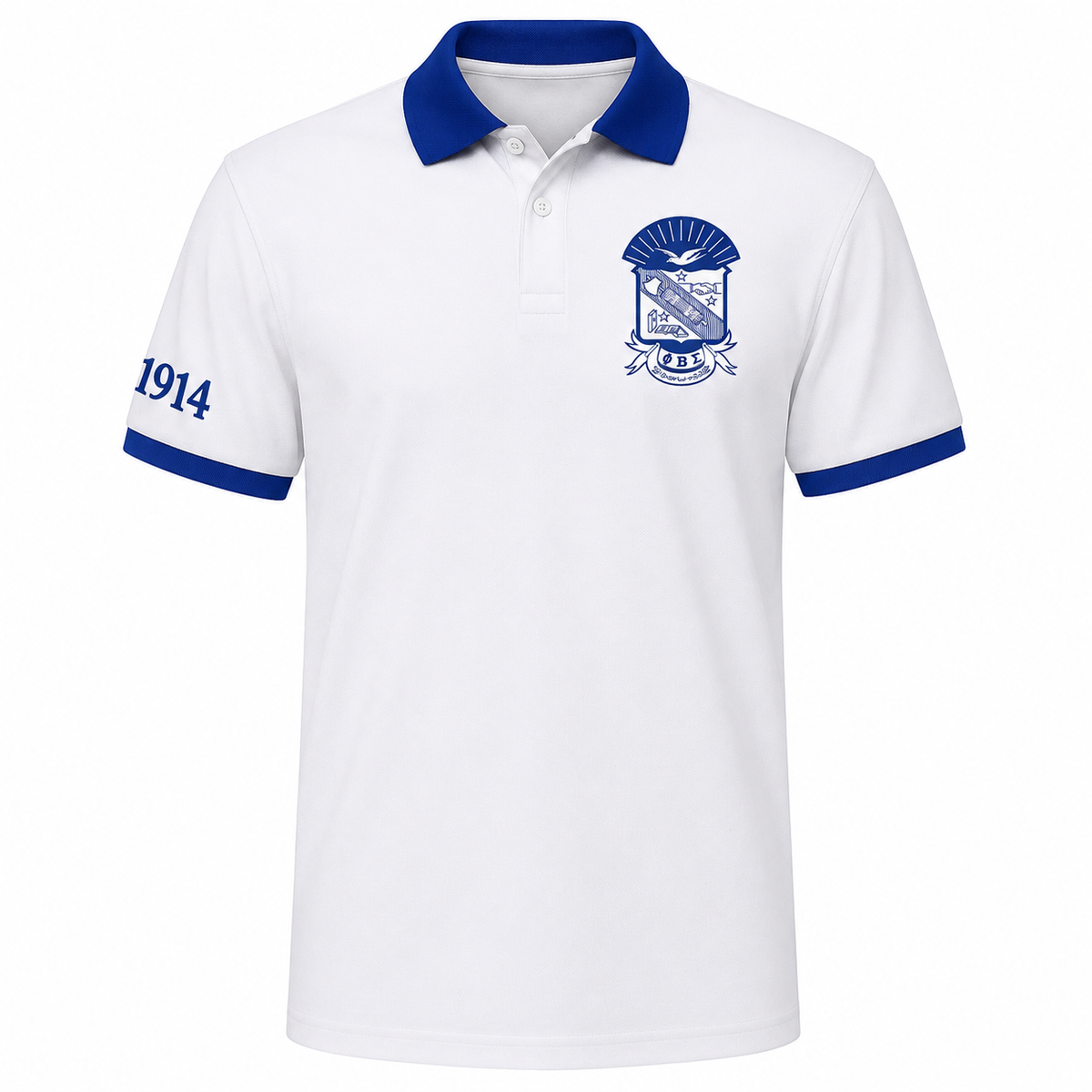 2 Tone Pure White & Royal Blue Phi Beta Sigma Embroidered Polo Shirt – Personalized Fraternity Polo - product image 2