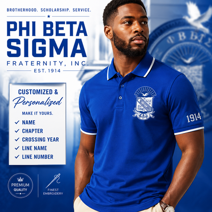 2 Tone Royal Blue & Pure White Phi Beta Sigma Embroidered Polo Shirt – Personalized Fraternity Polo - product image 1