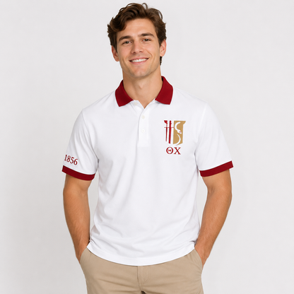 2 Tone White & Military Red Theta Chi Embroidered Polo Shirt – Personalized Fraternity Polo - product image 1