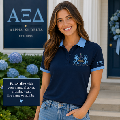 2 Tone Dark Blue & Light Blue Alpha Xi Delta Embroidered Polo Shirt – Personalized Sorority Polo - product image 1