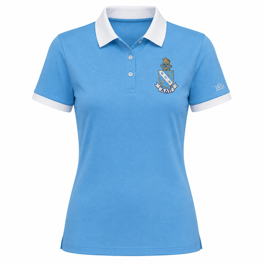 2 Tone Azure Blue & White Alpha Delta Pi Personalized Embroidered Polo Shirt – Personalized | Pirani9