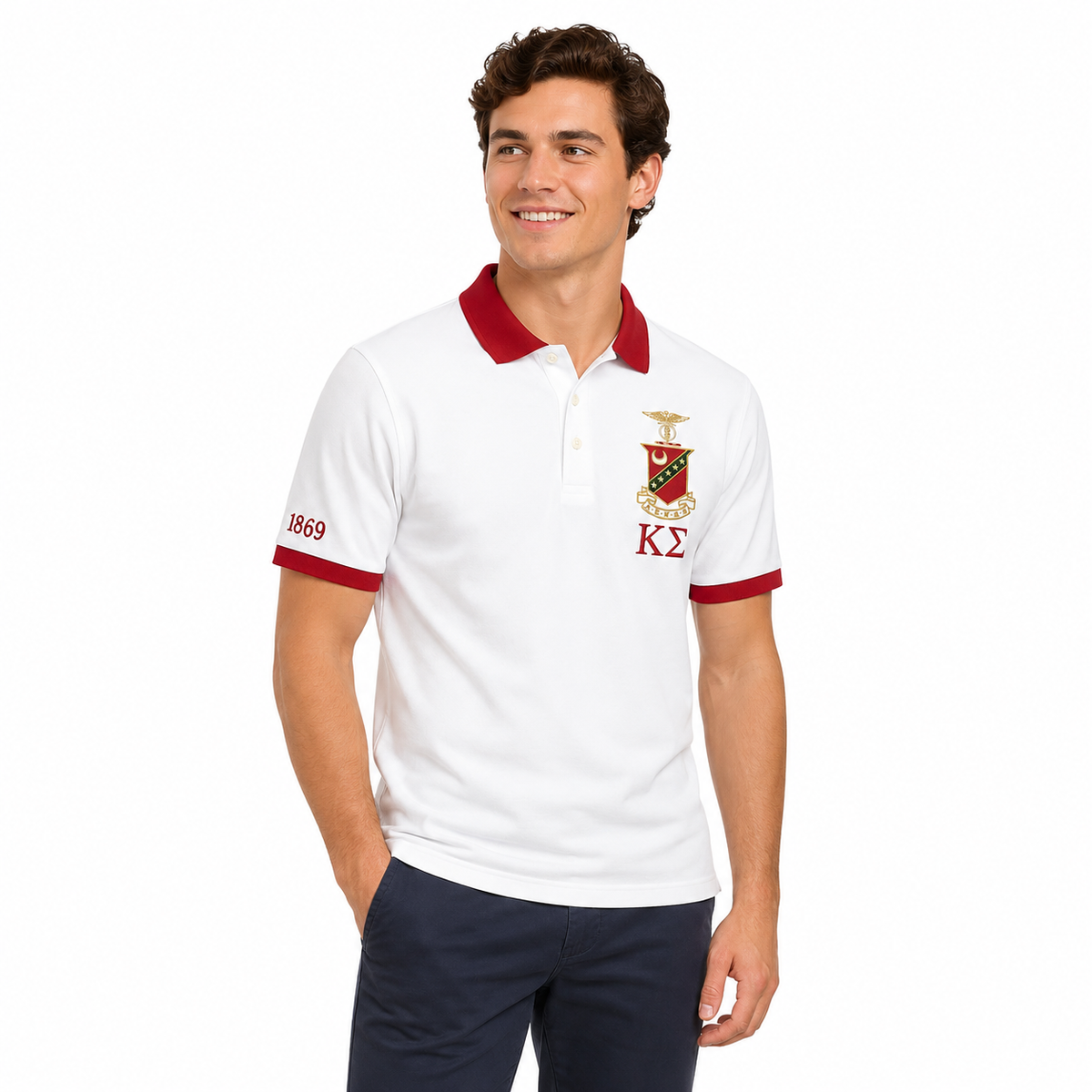 2 Tone White & Scarlet Kappa Sigma Embroidered Polo Shirt – Personalized Fraternity Polo - product image 3