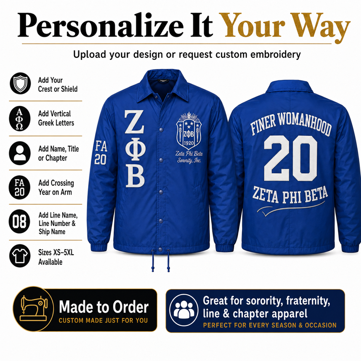 Custom Nylon Line Crossing Jacket – Design Your Own Sorority & Fraternity Jacket - product image 3