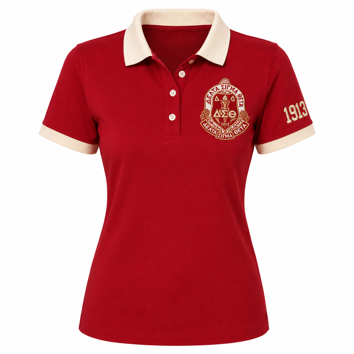 2 Tone Crimson & Cream Delta Sigma Theta Embroidered Polo Shirt – Personalized Sorority Polo - product image 2