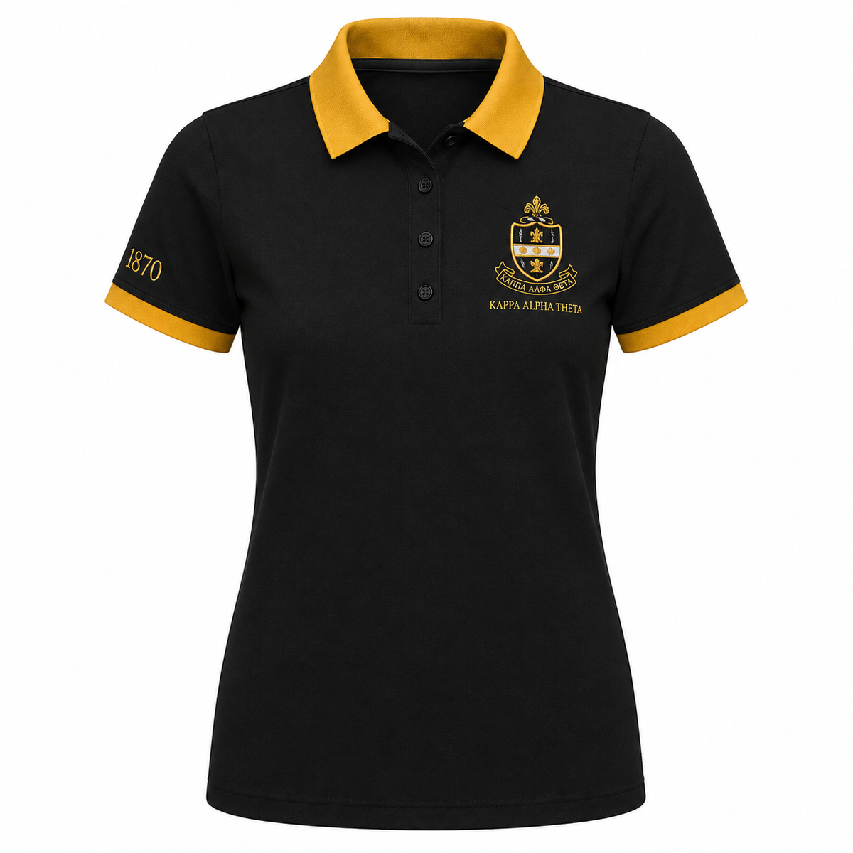 2 Tone Black & Gold Kappa Alpha Theta Embroidered Polo Shirt – Personalized Sorority Polo - product image 2
