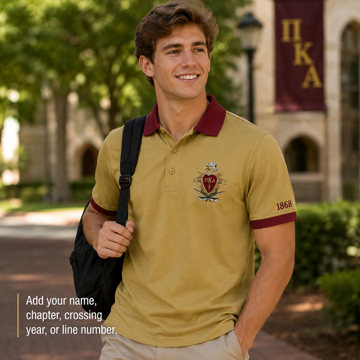 2 Tone Old Gold & Garnet Pi Kappa Alpha Embroidered Polo Shirt – Personalized Fraternity Polo - product image 3
