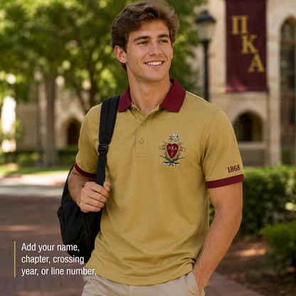 2 Tone Old Gold & Garnet Pi Kappa Alpha Embroidered Polo Shirt – Personalized Fraternity Polo - product image 3