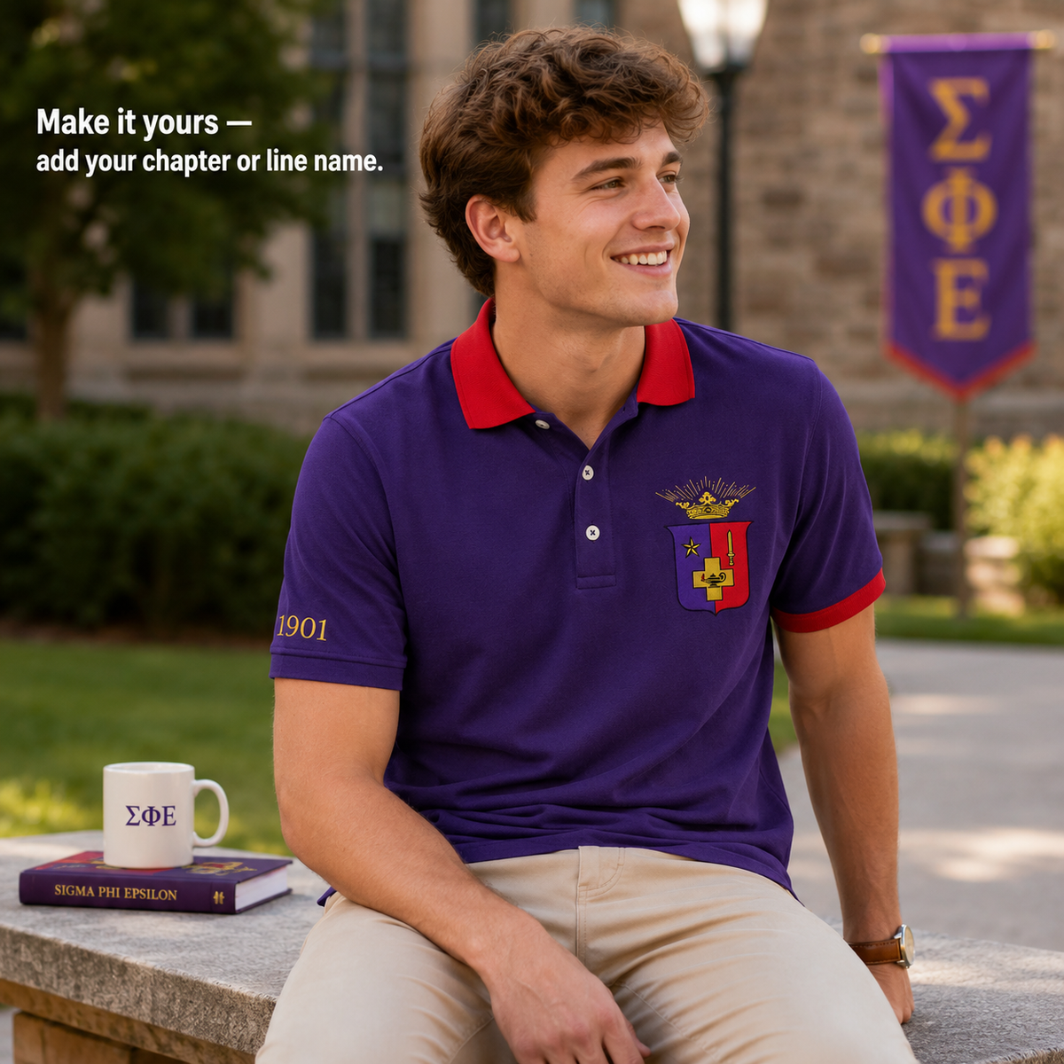 2 Tone Purple & Red Sigma Phi Epsilon Embroidered Polo Shirt – Personalized Fraternity Polo - product image 3