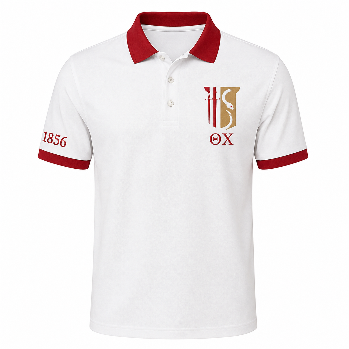 2 Tone White & Military Red Theta Chi Embroidered Polo Shirt – Personalized Fraternity Polo - product image 2