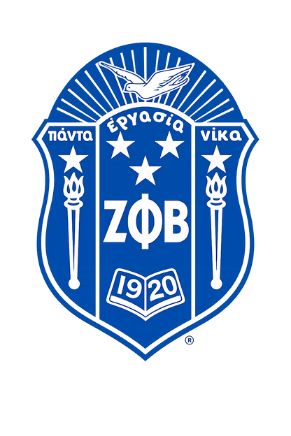 Royal blue and white Zeta Phi Beta crest design with 1920