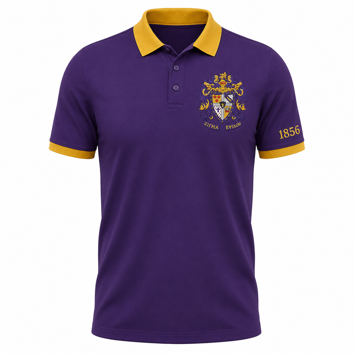 2 Tone Royal Purple & Old Gold Sigma Alpha Epsilon Embroidered Polo Shirt – Personalized Fraternity Polo - product image 2