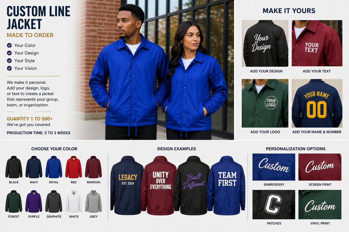 Royal Blue Premium Custom Line Jacket – Made to Order Coach Jacket with Personalization Options
