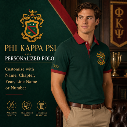 2 Tone Hunter Green & Cardinal Red Phi Kappa Psi Embroidered Polo Shirt – Personalized Fraternity Polo - product image 1
