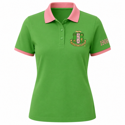 2 Tone Apple Green & Salmon Pink Alpha Kappa Alpha Embroidered Polo Shirt – Personalized Sorority Polo - product image 1