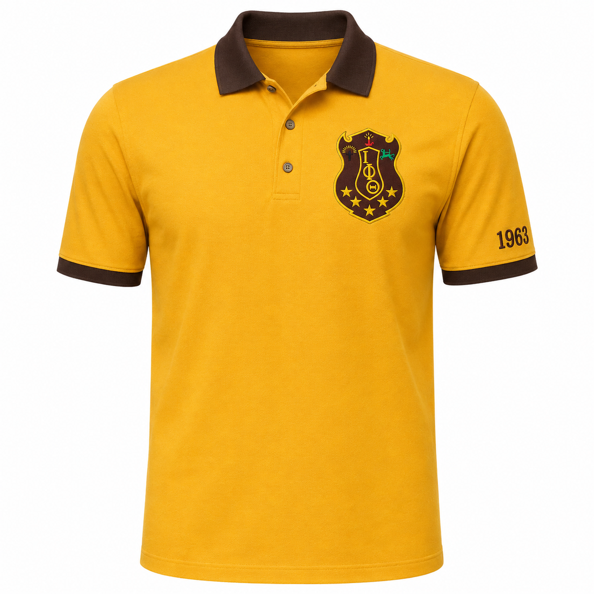 2 Tone Gold & Brown Iota Phi Theta Embroidered Polo Shirt – Personalized Fraternity Polo - product image 2