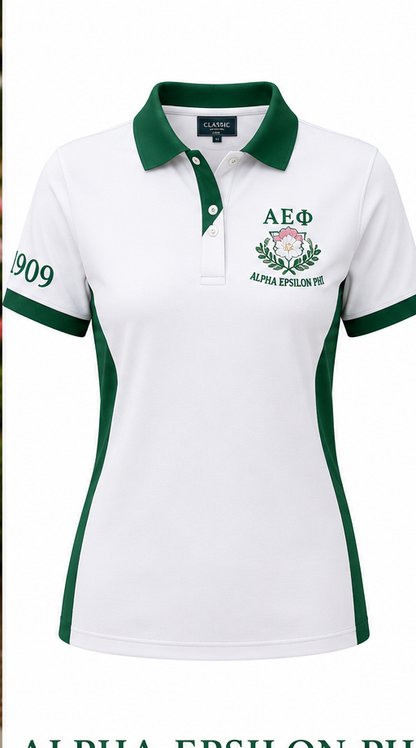 2 Tone White & Green Alpha Epsilon Phi Embroidered Polo Shirt – Personalized Sorority Polo - product image 2