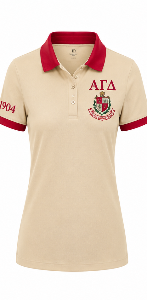 2 Tone Buff & Red Alpha Gamma Delta Embroidered Polo Shirt – Personalized Sorority Polo - product image 2