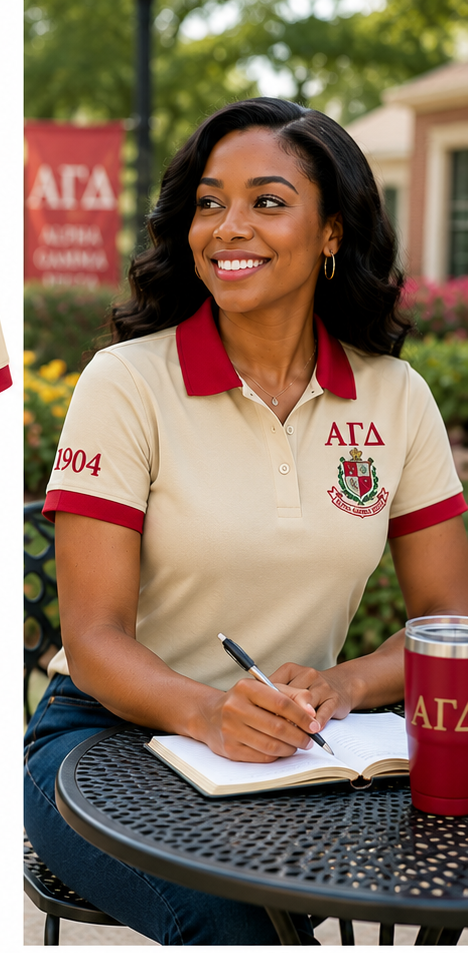 2 Tone Buff & Red Alpha Gamma Delta Embroidered Polo Shirt – Personalized Sorority Polo - product image 3