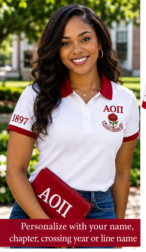 2 Tone Cardinal & White Alpha Omicron Pi Personalized Embroidered Polo Shirt – Personalized | Pirani9
