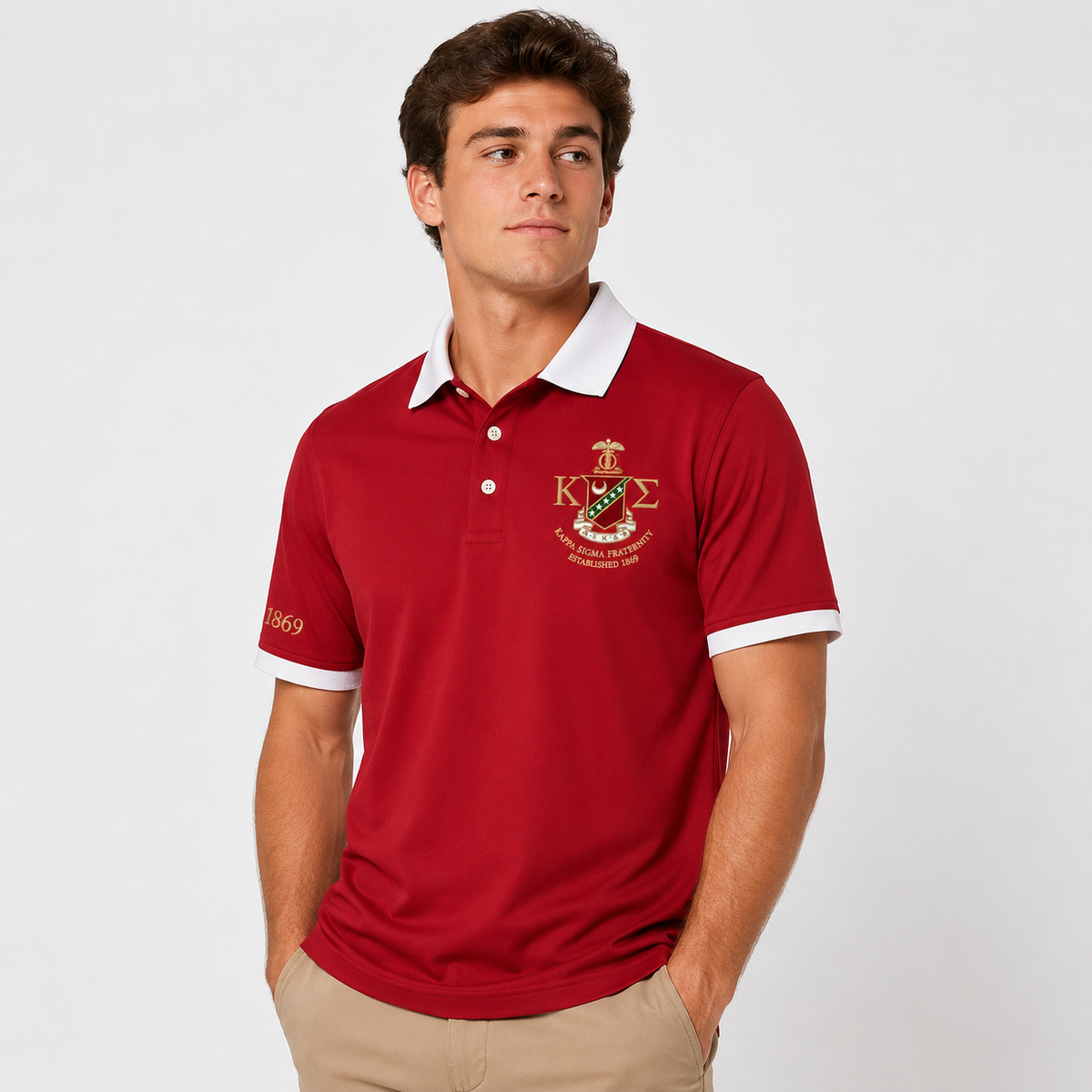 2 Tone Scarlet & White Kappa Sigma Embroidered Polo Shirt – Personalized Fraternity Polo - product image 2