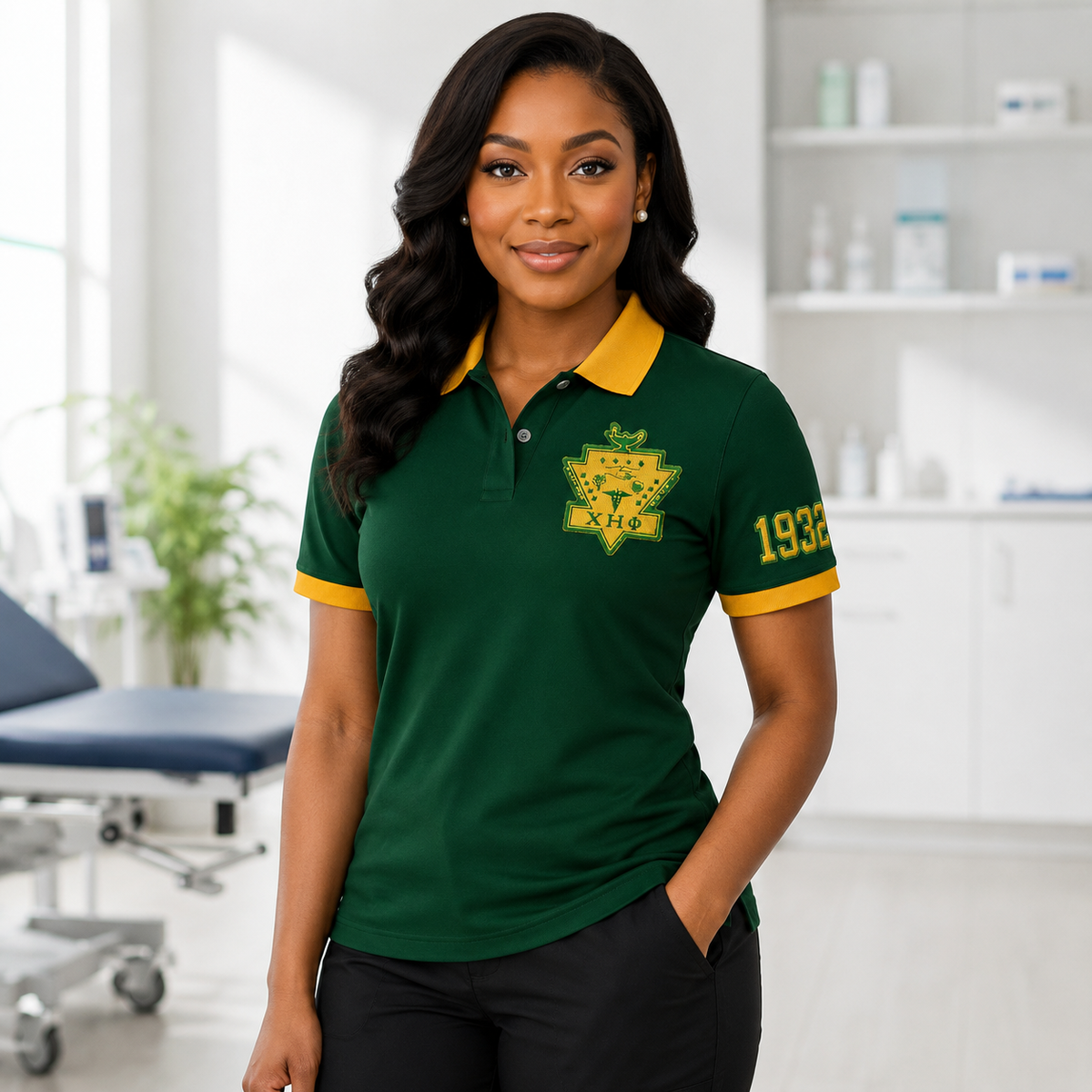 Chi Eta Phi Sorority Polo Shirt, Green Gold Personalized Embroidered Nursing – Personalized | Pirani9