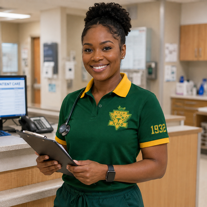 Chi Eta Phi Sorority Polo Shirt, Green Gold Personalized Embroidered Nursing – Personalized | Pirani9