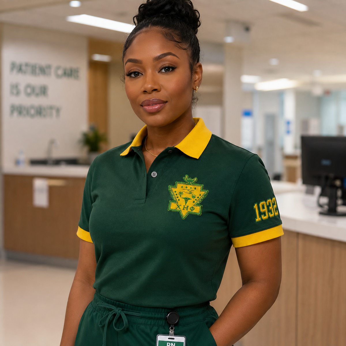 Chi Eta Phi Sorority Polo Shirt, Green Gold Personalized Embroidered Nursing – Personalized | Pirani9