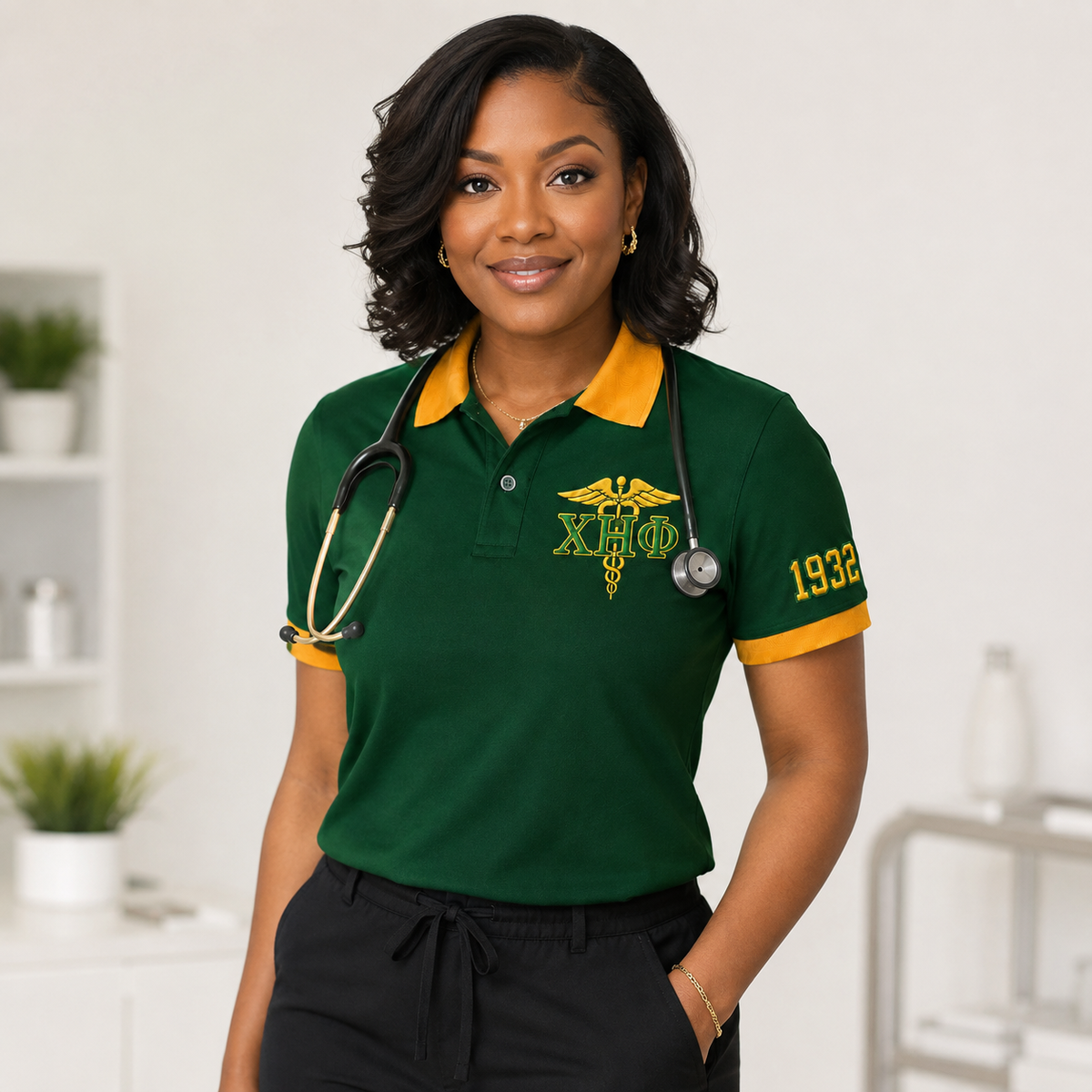 Chi Eta Phi Sorority Polo Shirt, Green Gold Nursing Sorority Polo, XHΦ 1932 – Personalized | Pirani9