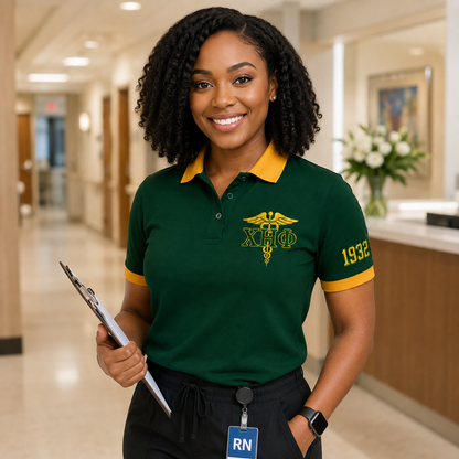 Chi Eta Phi Sorority Polo Shirt, Green Gold Nursing Sorority Polo, XHΦ 1932 – Personalized | Pirani9