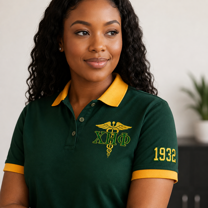 Chi Eta Phi Sorority Polo Shirt, Green Gold Nursing Sorority Polo, XHΦ 1932 – Personalized | Pirani9