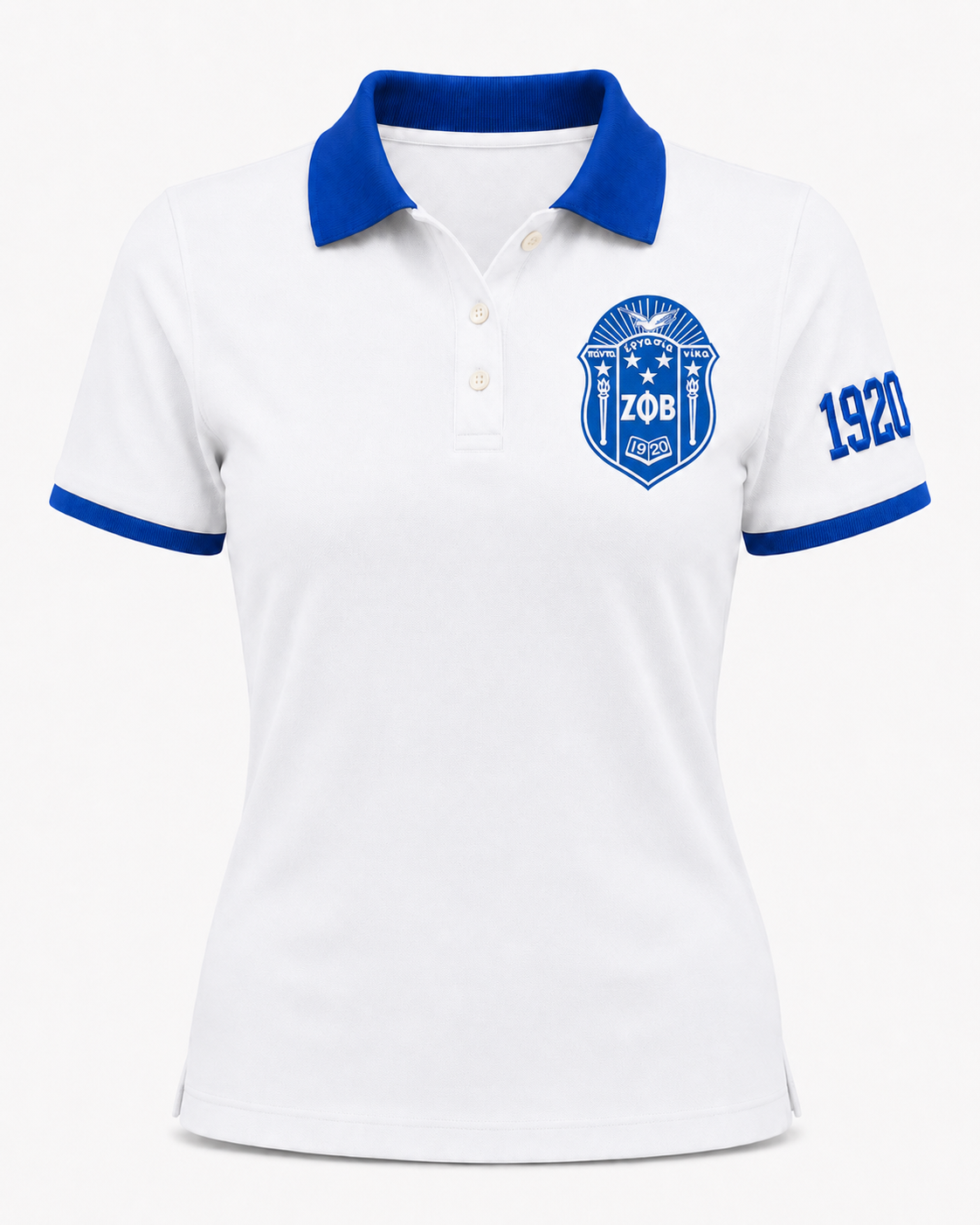 2 Tone White & Royal Blue Zeta Phi Beta Embroidered Polo Shirt – Personalized Sorority Polo - product image 1
