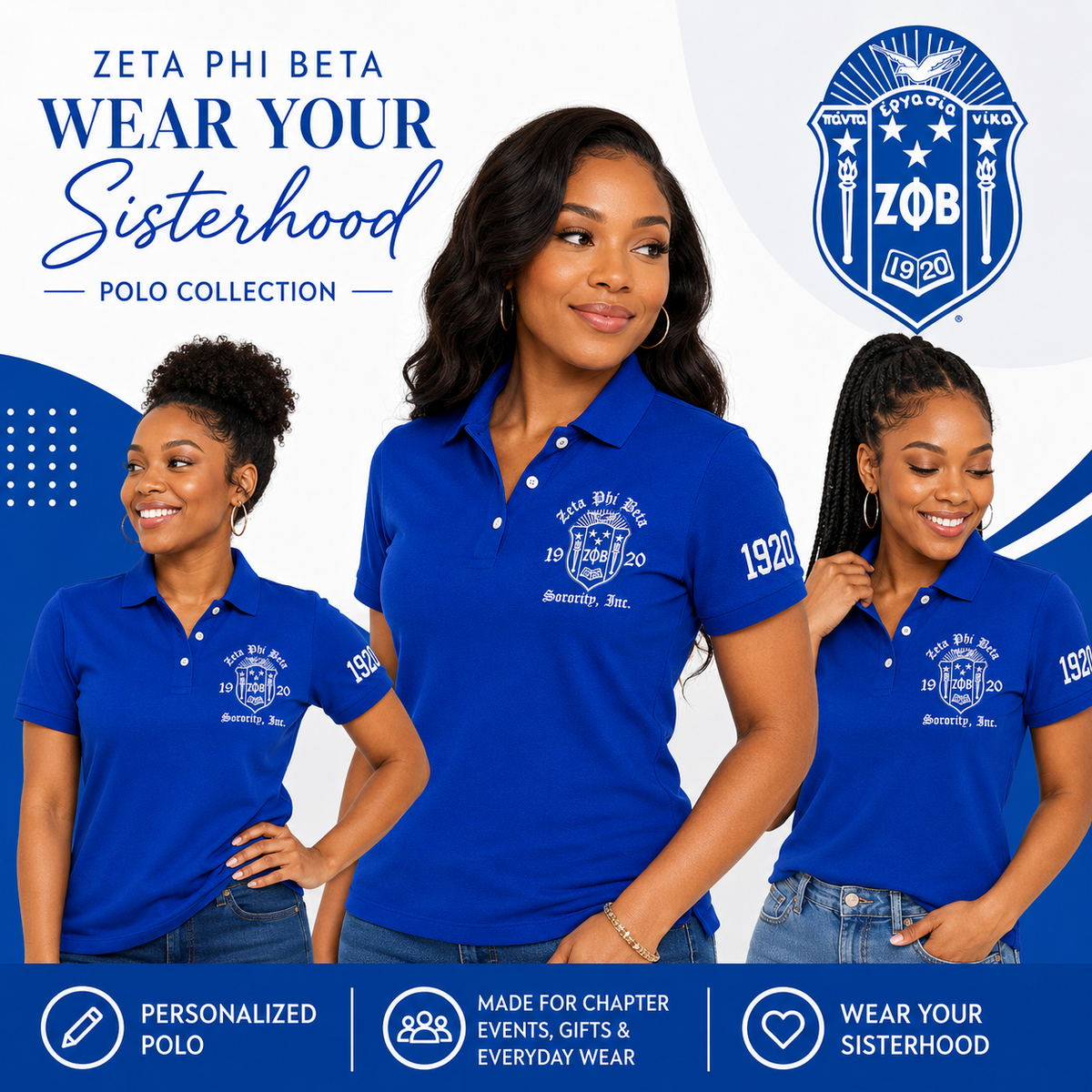 Blue Zeta Phi Beta Embroidered Polo Shirt – Personalized Sorority Polo with Crest and 1920 (Copy) - product image 5