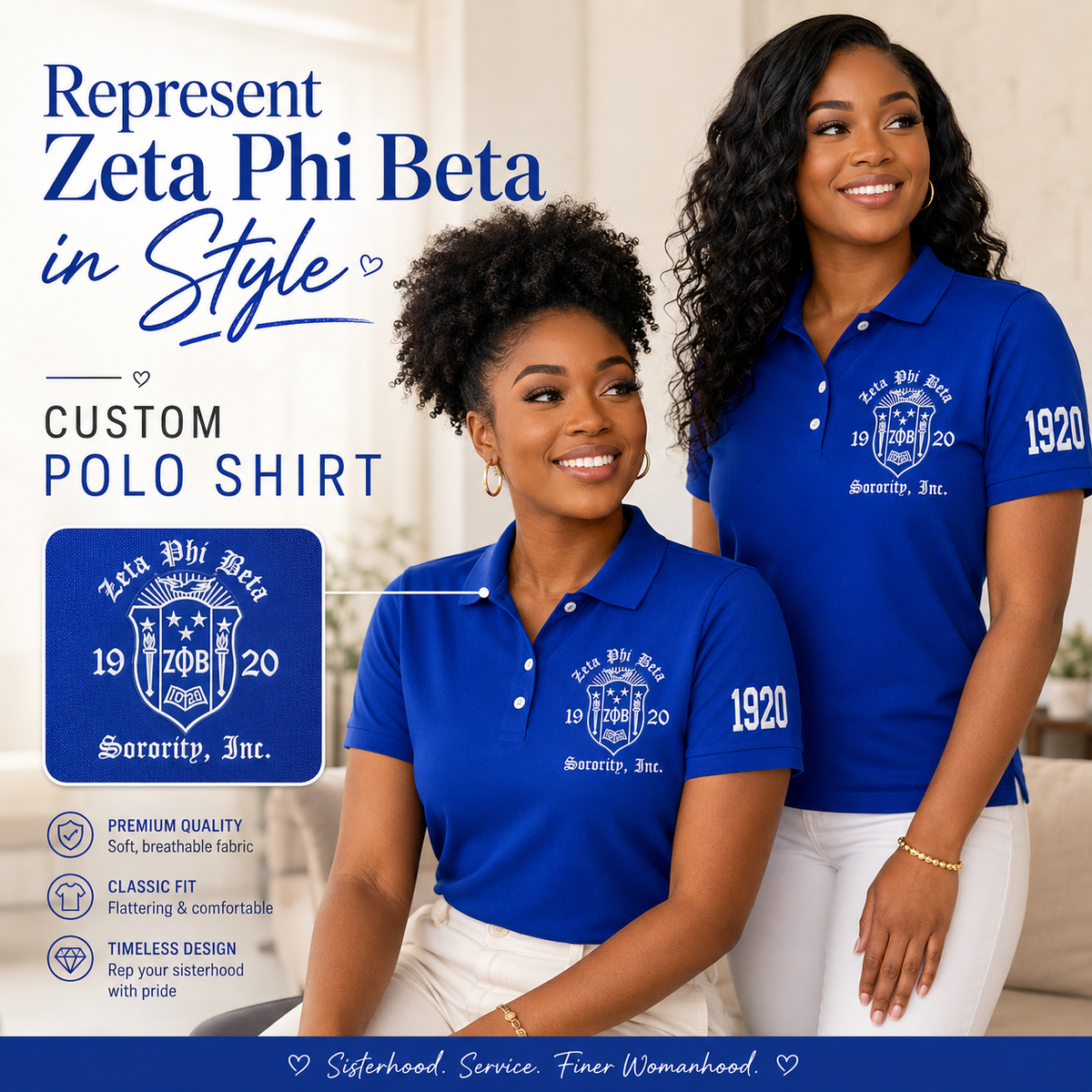 Blue Zeta Phi Beta Embroidered Polo Shirt – Personalized Sorority Polo with Crest and 1920 (Copy) - product image 7