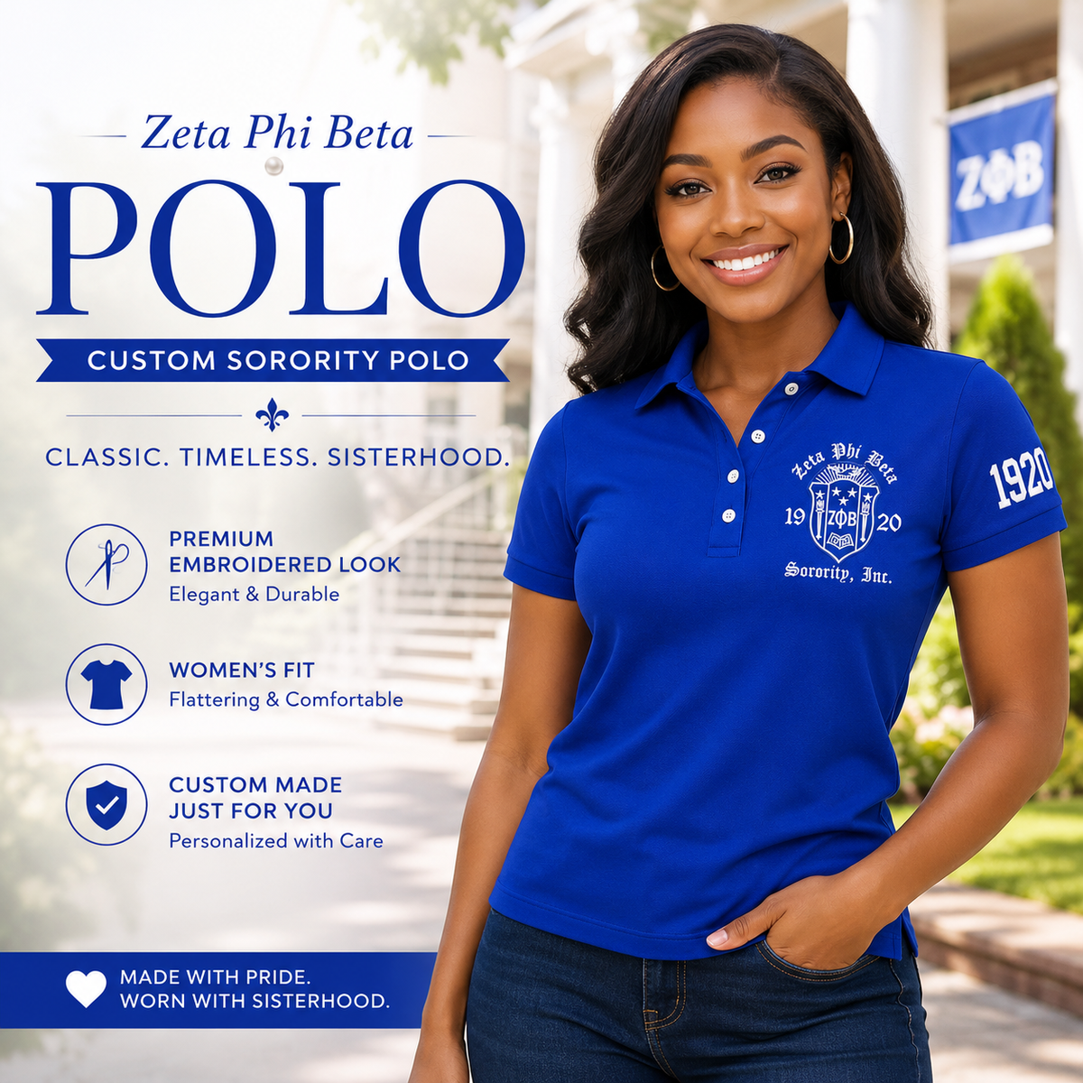 Blue Zeta Phi Beta Embroidered Polo Shirt – Personalized Sorority Polo with Crest and 1920 (Copy) - product image 8