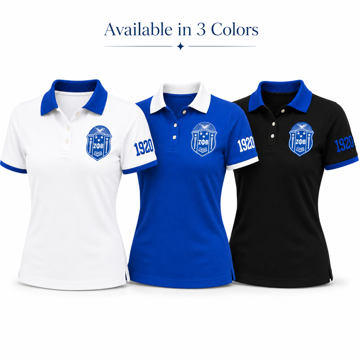 2 Tone White & Royal Blue Zeta Phi Beta Embroidered Polo Shirt – Personalized Sorority Polo - product image 2