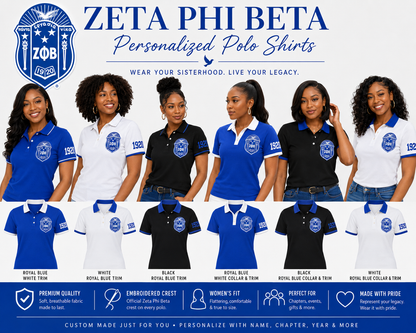 2 Tone Blue & White Zeta Phi Beta Embroidered Polo Shirt – Personalized Sorority Polo with Crest and 1920 - product image 3