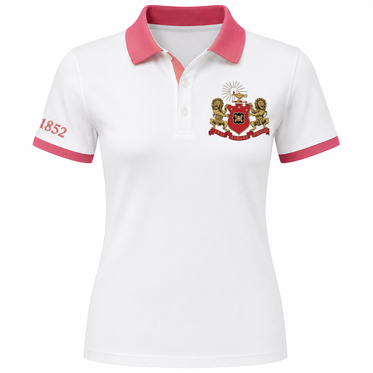 2 Tone White & Rose Phi Mu Embroidered Polo Shirt – Personalized Sorority Polo - product image 2