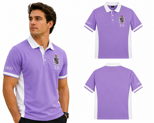 2 Tone Lavender & White Sigma Pi Personalized Embroidered Polo Shirt – Personalized | Pirani9