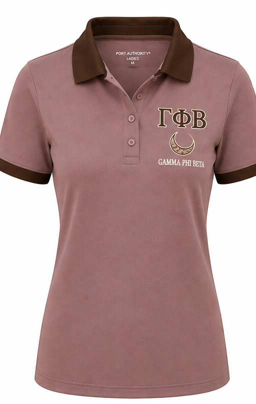 2 Tone Mode & Brown Gamma Phi Beta Embroidered Polo Shirt – Personalized Sorority Polo - product image 2