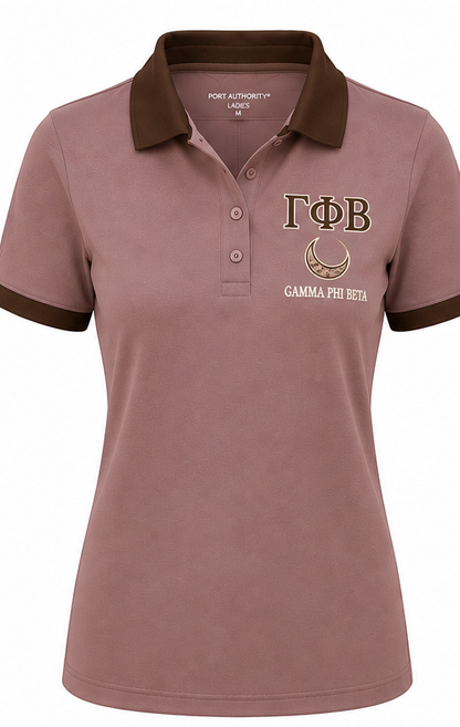 2 Tone Mode & Brown Gamma Phi Beta Embroidered Polo Shirt – Personalized Sorority Polo - product image 2