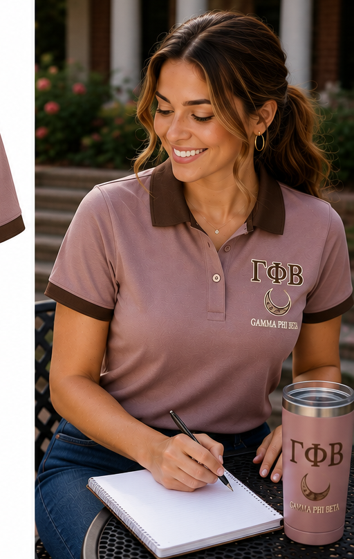 2 Tone Mode & Brown Gamma Phi Beta Embroidered Polo Shirt – Personalized Sorority Polo - product image 3