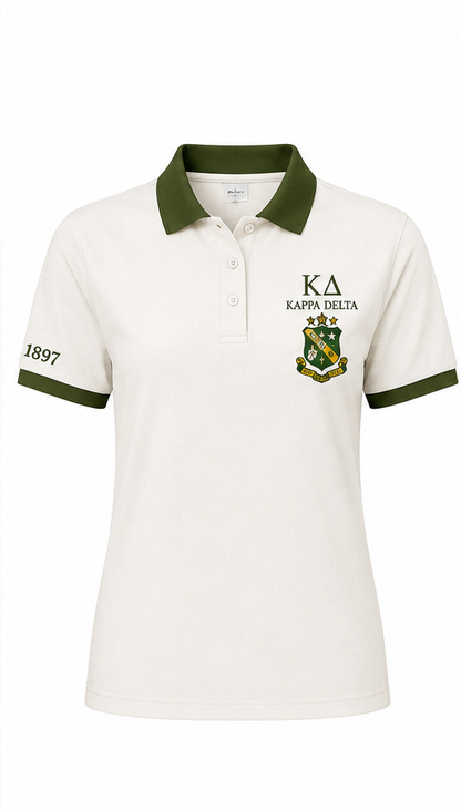 2 Tone Pearl White & Olive Green Kappa Delta Embroidered Polo Shirt – Personalized Sorority Polo - product image 3