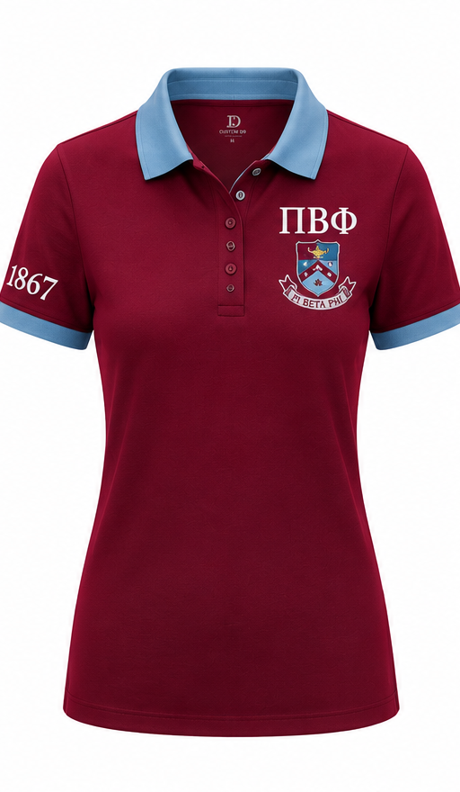 2 Tone Wine & Silver Blue Pi Beta Phi Embroidered Polo Shirt – Personalized Sorority Polo - product image 2