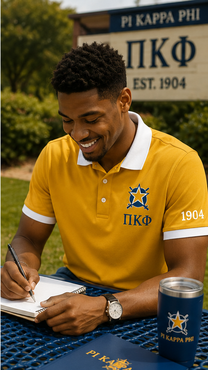 2 Tone Gold & White Pi Kappa Phi Embroidered Polo Shirt – Personalized Fraternity Polo - product image 3