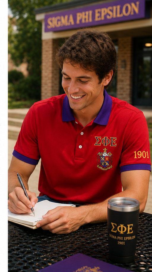 2 Tone Red & Purple Sigma Phi Epsilon Embroidered Polo Shirt – Personalized Fraternity Polo - product image 3