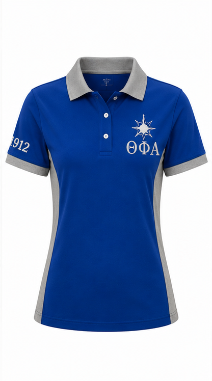 2 Tone Blue & Silver Theta Phi Alpha Embroidered Polo Shirt – Personalized Sorority Polo - product image 2