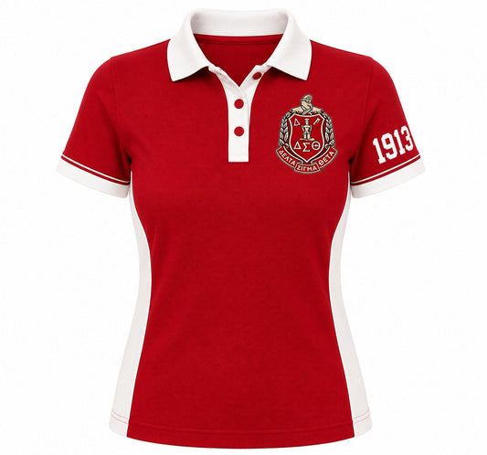 2 Tone White & Red Delta Sigma Theta Embroidered Polo Shirt – Personalized Sorority Polo - product image 1