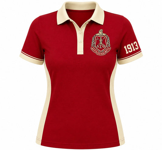 2 Tone Crimson & Cream Delta Sigma Theta Embroidered Polo Shirt – Personalized Sorority Polo - product image 1
