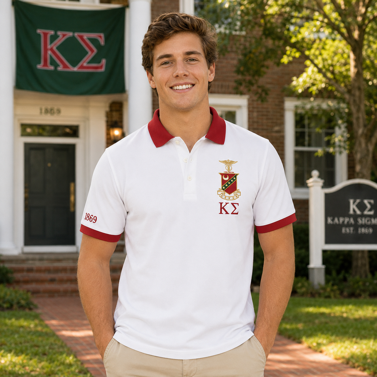 2 Tone White & Scarlet Kappa Sigma Embroidered Polo Shirt – Personalized Fraternity Polo - product image 1